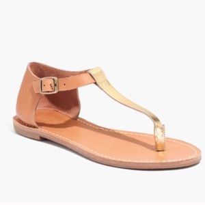 Madewell Sightseer gold t-strap leather sandal 6.5